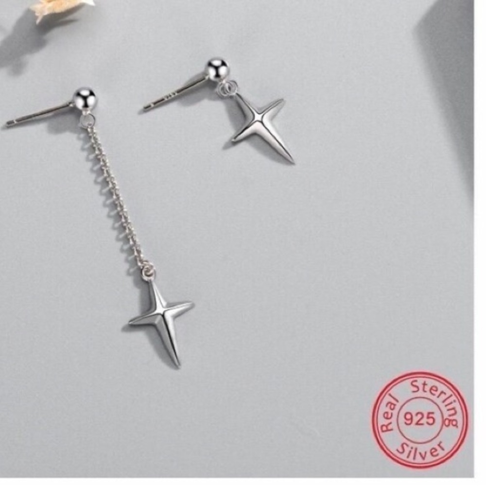 Asymmetric Cross Drop Earring 925 Sterling Silver Chain Dangle Earring Long